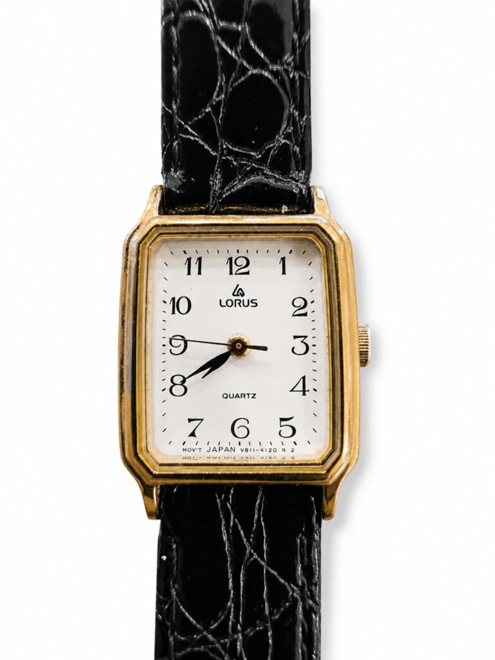 Lorus Women's Gold-Tone Rectangle Quartz Watch with Black Strap